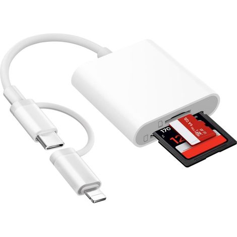 Lecteur De Cartes SD - Lecteur USB-C 2-en-1 Pour Cartes SD Et MicroSD - Compatible iPhone Et Appareils USB-C - Plug And Play - Portable