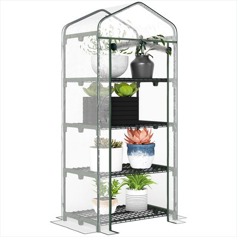 Serre de jardin Châssis acier 4 étagères porte zippée Transparent (1/5)