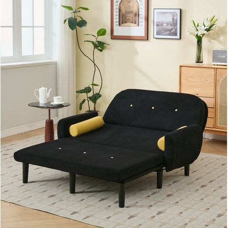 Multifunktionssofa 133.5x77x85 cm schwarz aus Cord mit verstellbarer Rückenlehne, 2 Kissen und Bettfunktion (1/5)