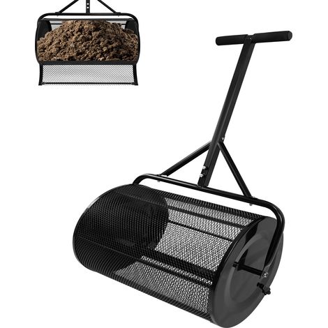 Froadp Kompoststreuer 80L Rasenstreuer Streuwagen mit T-Griff & Metallnetzkorb 40x65x110cm Gartenstreuer Metall Rasendünger Handstreuer Komposter für Rasen und Garten (1/5)