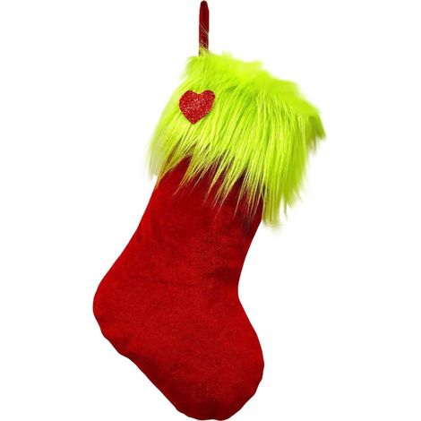Chaussette De Noël - Velours Vert 45 cm - Décor De Cheminée Ou Mur - Pour Décoration Festive - Lot De 4 (1/5)
