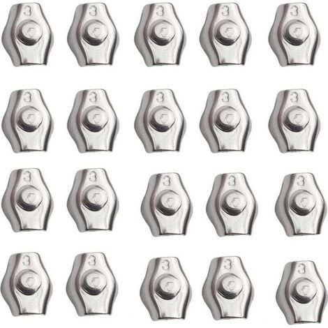 24Pcs Pince de Câble Métallique, Pince Câble en Acier Inoxydable, M3 Serre Câbles Acier, Métallique Clips pour Corde Câble, pour Cordes à Linge, Câble Métallique de Suspendues Fixe