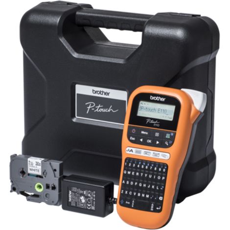Dispositif d'étiquetage PTE110VPZG1 – Imprime des étiquettes 3,5-12mm – Vitesse d'impression 20mm/sec – Clavier QWERTZ allemand – Symboles d'électricien intégrés – Brother