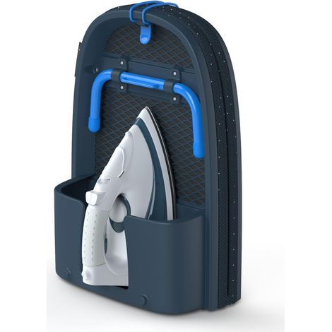 Planche à Repasser Pliante 90 x 33 cm avec Housse en Coton Super Absorbante, Rangement Compacte, Table Peu Encombrante, Porte-Fer Intégré, Noir/Blue (1/5)