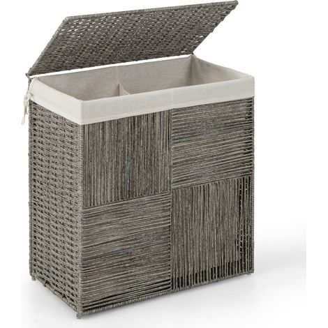 110L Laundry Hamper Bathroom Hand-woven Rattan Laundry Basket with Lid (1/5)