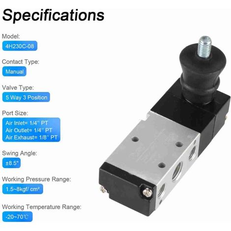 Válvula de control manual neumática de 5 vías y 3 posiciones con palanca, fabricada en aleación de aluminio, de SJLERST. (1/3)