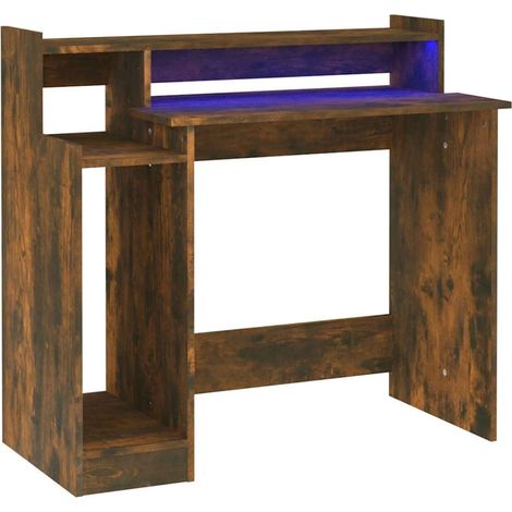 Scrivania Tavolo da ufficio con Luci LED Rovere Fumo 97x45x90 cm in Multistrato (1/5)