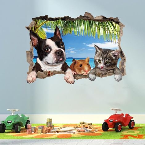 Stickers muraux 3D en forme de chien, autocollants muraux créatifs (1/4)