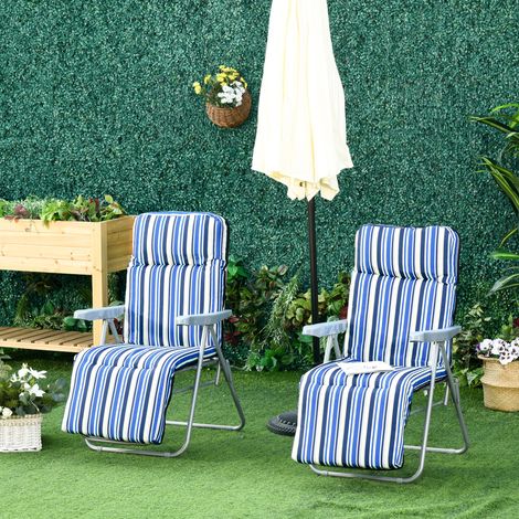 Outsunny 2er-Set Liegestuhl Set mit Kissen klappbar Sonnenliege 5 Stufen verstellbarer Rückenlehne Gartenliege Gartenmöbel Set Stahl Polyester Blau 60 x 75 x 65-102 cm