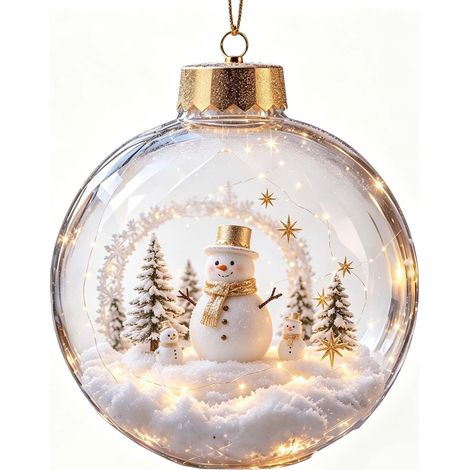 Boule à neige lumineuse 3D en acrylique transparent, décoration de Noël avec un adorable pingouin à suspendre au sapin pour calendrier de l'Avent (1/5)