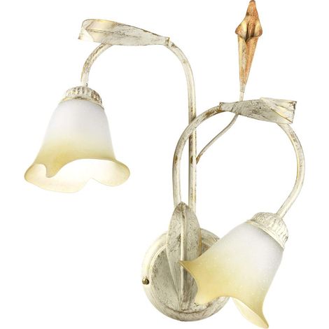 Applique murale 2 bras en métal ivoire avec nuances dorée. Verres blancs nuancés ambre (1/4)