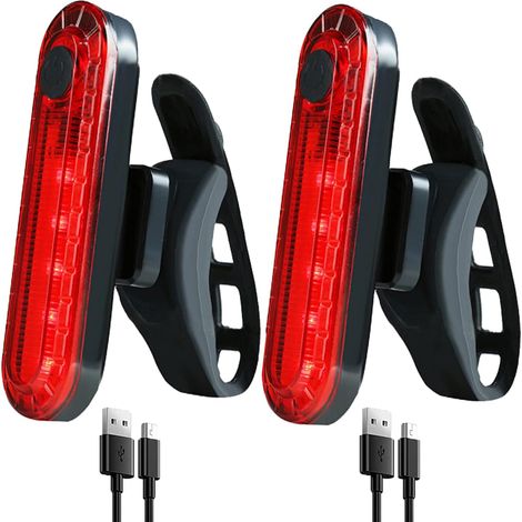 Confezione da 2 luci posteriori a LED ricaricabili per bicicletta, luci di sicurezza notturne impermeabili, lampeggianti di avvertimento, colore rosso (1/4)