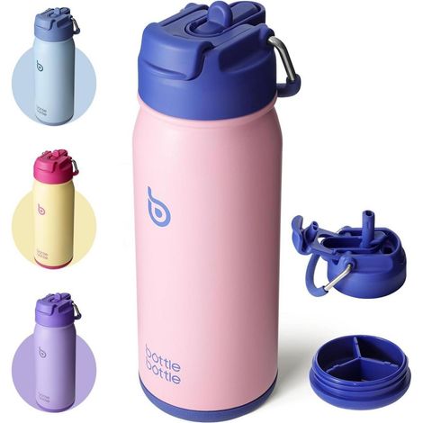 Kinder Trinkflasche Edelstahl 16oz mit Strohhalm BPA frei Pink Bubble Candy (1/5)