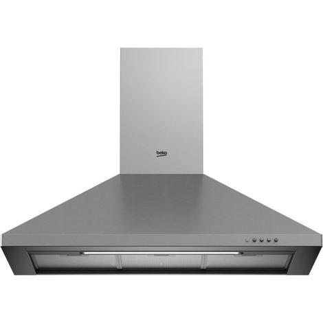 Beko – Hotte décorative murale 90cm 400m3/h – Évacuation ou recyclage – 3 niveaux de puissance – Inox