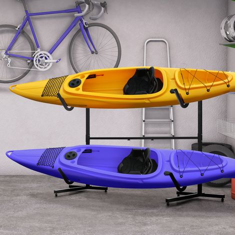 Soporte para 2 kayaks, tablas de surf o tablas de paddle surf, estructura metálica, ancho ajustable de 144 a 180 cm.