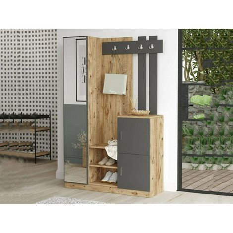 Dmora - Muebles de entrada Dgagn, Entrada para perchas, Composición para atrio, Consola de almacenamiento multifunción, 114x38h180 cm, Roble y Antracita (1/5)