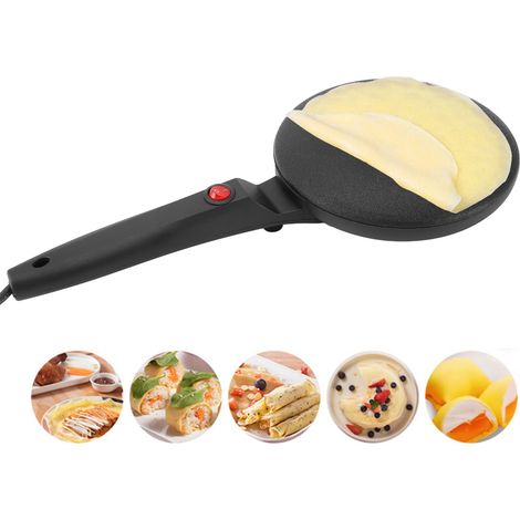 Crepera eléctrica profesional  Sartén antiadherente de 20 cm (8 pulgadas)  Para tortillas, tacos y panqueques  ABS y aleación de aluminio  600 W, 170 °C, 42 cm  Negra (1/5)