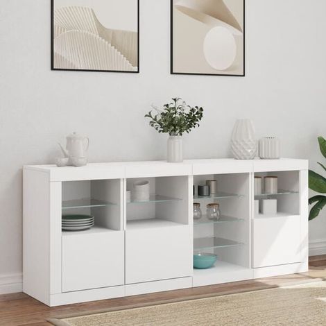 Buffet de Salon avec Éclairage LED Intégré, Meuble de Rangement Moderne 164x37x67 cm, Crédence Blanche pour Salle à Manger et Cuisine (1/5)