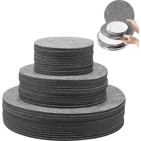 séparateurs de plats en feutre 3 tailles 12,7 cm 19,1 cm 26,7 cm Protège-poêles lavable Protège-casseroles Protection empilable pour assiettes Vaisselle en verre Couverts (1/5)