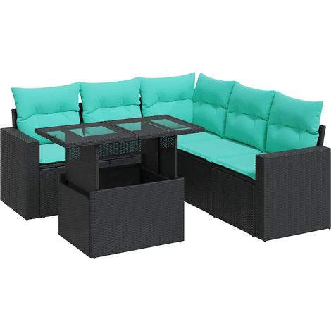 Maison Exclusive - Set sofás jardín y cojines 6 pzas ratán sintético acacia negro (1/5)