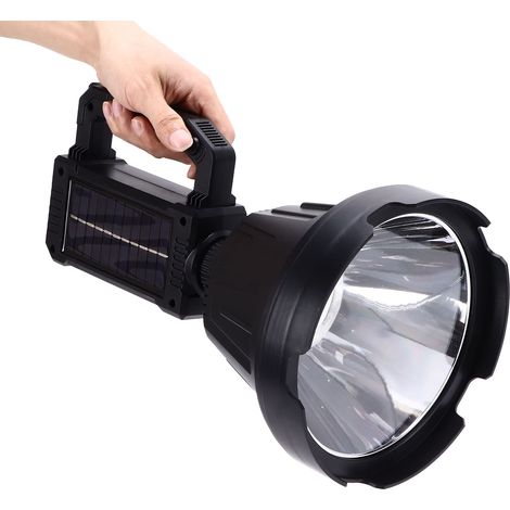 Lampe torche solaire LED puissante P90 multifonction - Projecteur portable étanche pour camping, randonnée, aventure, extérieur, urgence domestique - 6 modes d'éclairage, lentilles multiples, batterie (1/5)