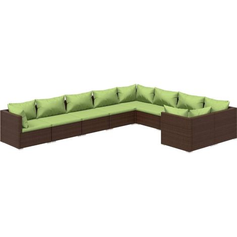 9 PCS Garden Lounge Set con cojín mimbre Pe Brown (1/5)
