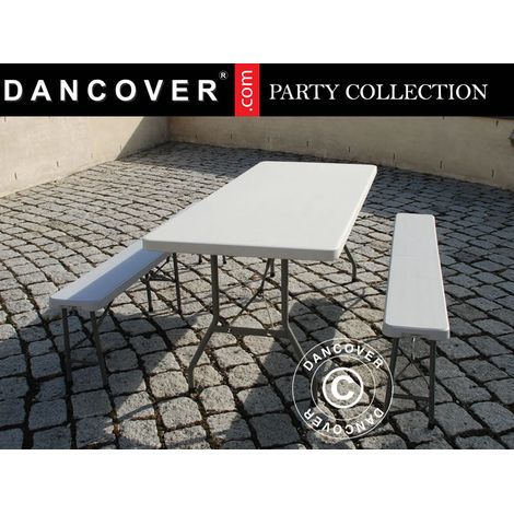 Party-Paket, 1 Klapptisch (180cm) + 2 Bänke (183cm), Hellgrau - Dancover