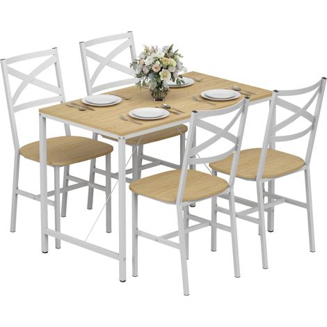 Ensemble table de salle à manger et 4 chaises table de cuisine pour 4 personnes bois naturel blanc (1/5)