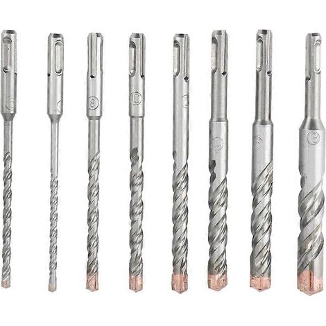 Ensemble de 8 pièces pour perceuse à percussion SDS Plus : foret à pierre en acier 40Cr, foret à béton avec fraise croisée, foret de 5 à 18 mm, scie. (1/5)