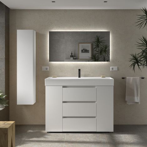 Meuble de salle de bain BEQUIA PLUS 3C 120cm Blanc mat Vasque Veneto Porcelaine Centrale 1P (1/5)