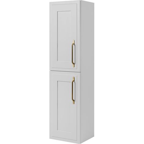 Mobiletto da bagno, bianco, 35 x 136 x 27 cm, maniglia dorata (1/5)