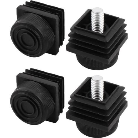 4 patas niveladoras ajustables para muebles, patas ajustables, almohadillas para muebles, patas de mesa, bases de sillas, protectores de suelo, tapones para tuberías, insertos cuadrados, color negro, (1/4)