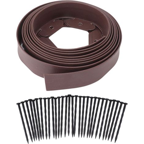Gartenrand-Set, Rasenkante inklusive 30 Erdspießen, PE-Gartenrand für die Gartengestaltung, brauner Rasen 5 cm x 5 cm x 5 m (1/5)
