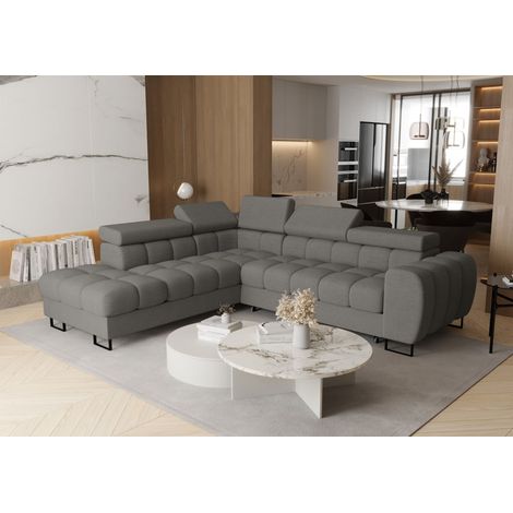 Ecksofa Schlafsofa BASTIEN MAX in Stoff Moly Dunkelgrau Ottomane Links
