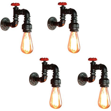 Lot de 4 applique murale, style industriel rétro, tuyau eau, culot E27, noir, café restaurant résidence (1/4)