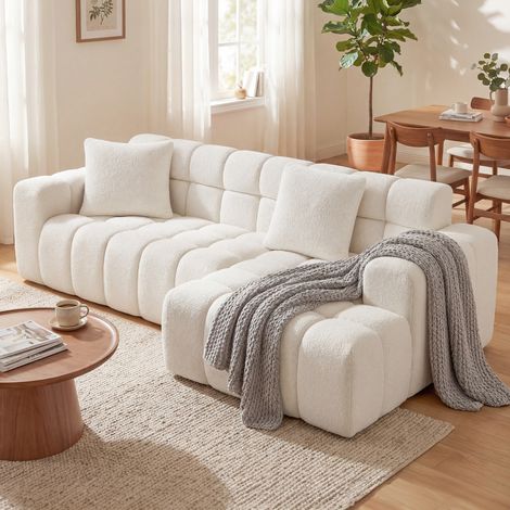Sofá esquinero, sofá cama de 3 plazas con chaise longue, sofá modular grande para salón y oficina, blanco. (1/5)