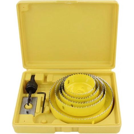 Kit de 8 brocas de acero al carbono, brocas ajustables para madera y placas de yeso, de 19 a 64 mm, color amarillo. (1/4)