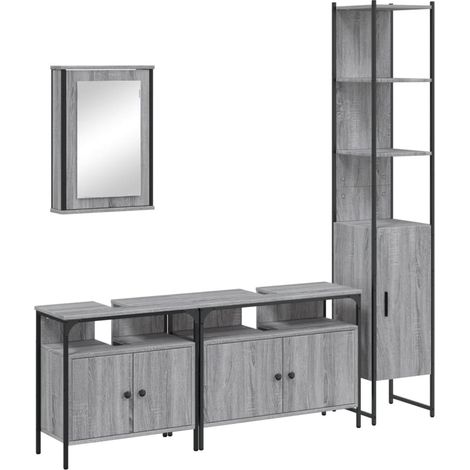 Maison Exclusive - 4-tlg. Badmöbel-Set Grau Sonoma Holzwerkstoff