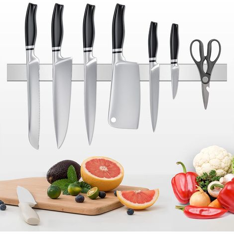 Porte-Couteau Magnetique 50cm, Auto-Adhesif, Inox, Bande Aimantee, Cuisine, Rangement, Robuste (1/5)