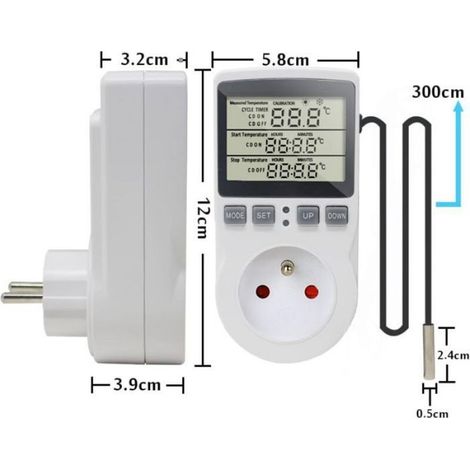 Prise Thermostat Regulateur de Temperature Numerique 220V Chauffage Refroidissement avec Sonde, LCD Prise Contrôleur de Températur (1/4)