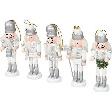Lot de 5 figurines mini casse-noisettes argentés, accessoires charmants pour décoration de Noël, ornements de fête. (1/4)