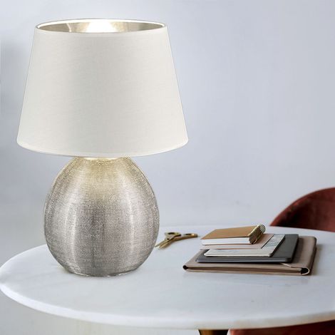 Lampe de table textile argent blanc lampe de table de salon lampe sur pied dans un ensemble comprenant des ampoules LED (1/5)