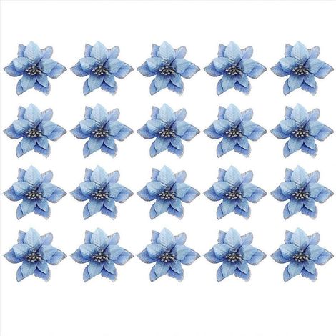 Glitzernde künstliche Weihnachtsblumen (20 Stück) für Hochzeiten oder Weihnachten (BLAU) (1/5)