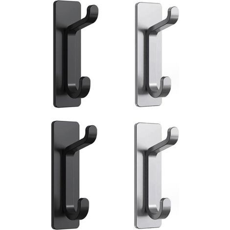 Black and gray, 4 Pieces Adhesive Wall Hooks, Bathroom Towel Holder, Kitchen Dish Towel Holder, Adhesive Coat Rack, Wall Attachment Without (1/5)