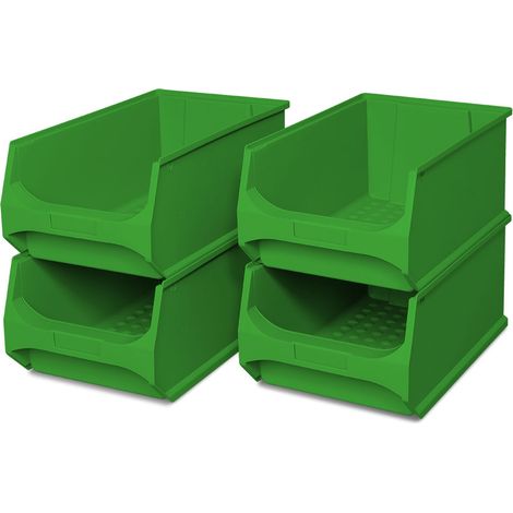 BRB Lot de 4 boîtes de rangement professionnelles LB 2, 500 x 300 x 200 mm, contenance 21,8 l (vert) (1/3)