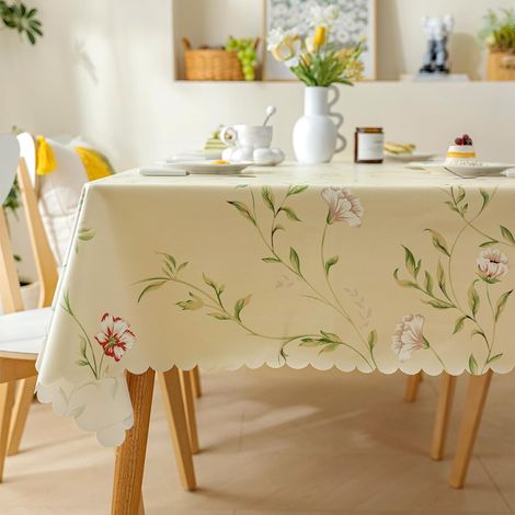 Nappe en toile cirée facile à nettoyer, rectangulaire, avec revêtement imperméable et résistant à l'huile, pour pique-nique, cuisine et salle à manger, 135 x 200 cm (1/5)