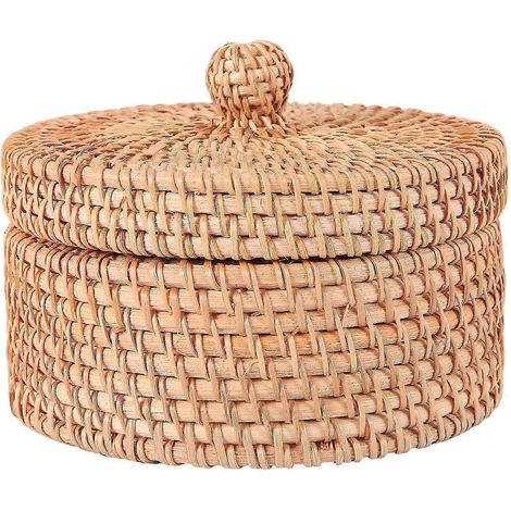 Boîte de rangement en rotin tressé à la main avec couvercle, idéale pour le thé, les aliments, le pain, les fruits et les gâteaux de pique-nique. Kitc jn (1/5)