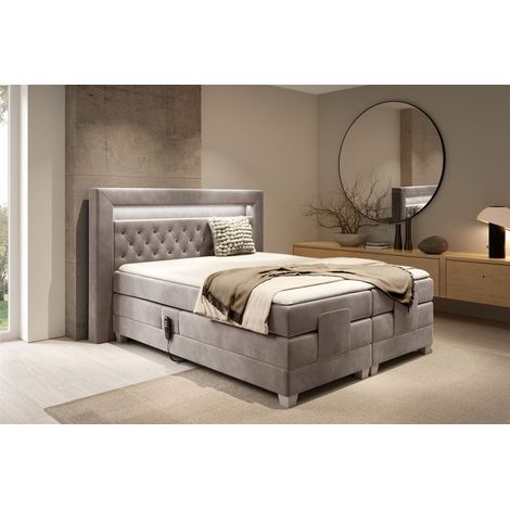 Boxspringbett Elektrisch Bett ARMANDO 200x200cm in Stoff Fresh Macchiato (1/4)