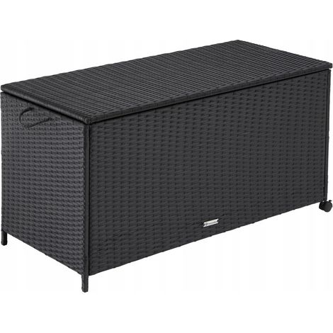 Auflagenbox Kuusamo mit Aluminiumgestell und Rollen 297l, 117x54x64cm - Kissenbox, Polsterbox, Gartenbox - schwarz (1/5)