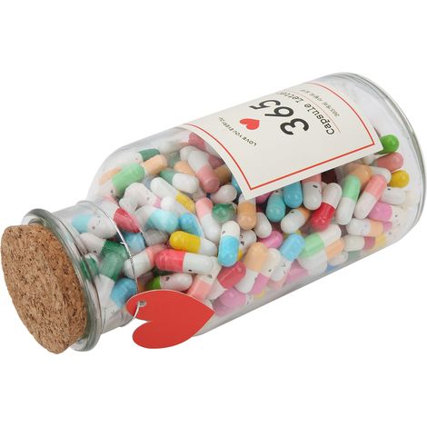 365 capsules en verre rondes, contenant des messages et des vœux (couleurs assorties). (1/5)